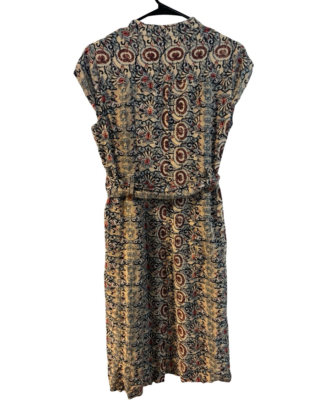Emma James Beige Button Down Boho VTG Inspired Paisley Linen Midi Dress Size 10 - Picture 4 of 7